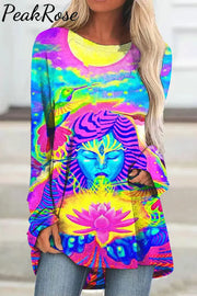 Retro Hippie Art Goddess Tie Dye Print Tunic