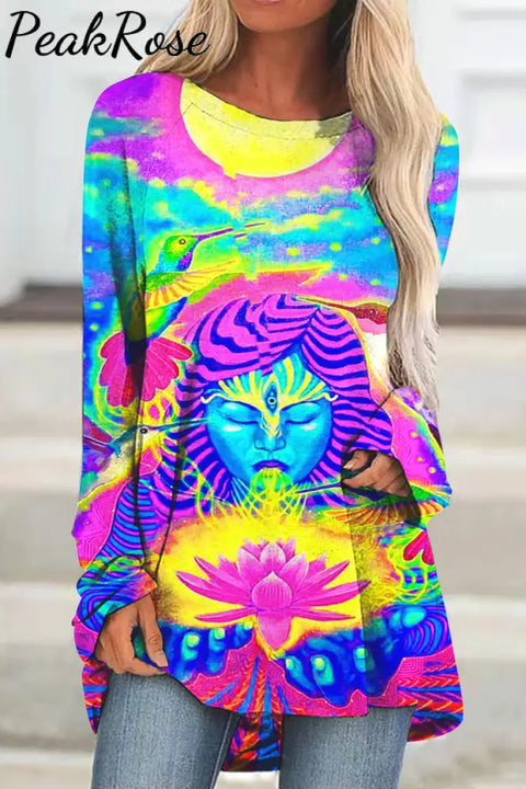 Retro Hippie Art Goddess Tie Dye Print Tunic