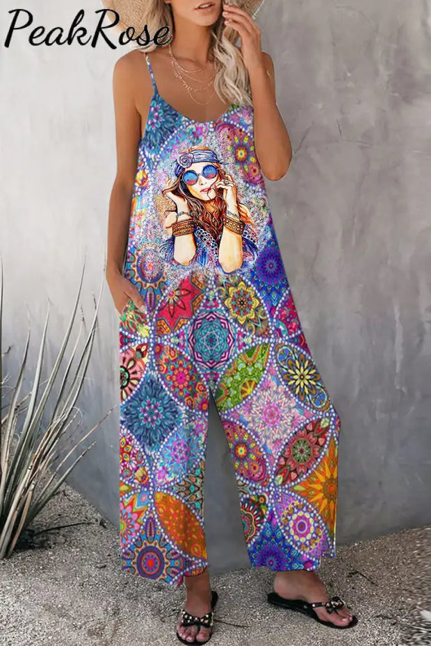 Retro Hippie Girl Boho Bohemia Pattern Cami Jumpsuit