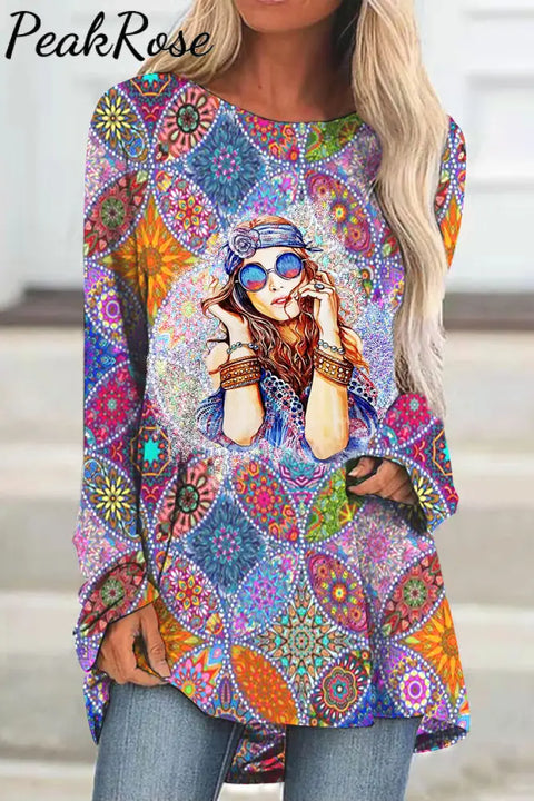 Retro Hippie Girl Boho Bohemia Printed Tunic