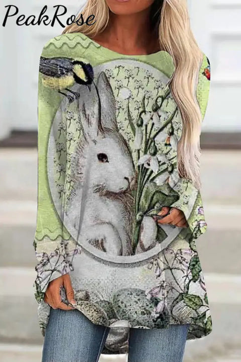 Retro Oil Painting Style Egg Bunny Frame Tunic