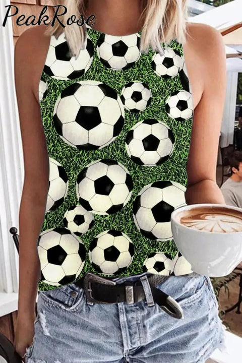 Retro Soccer Ball Football Field Print Tank Top