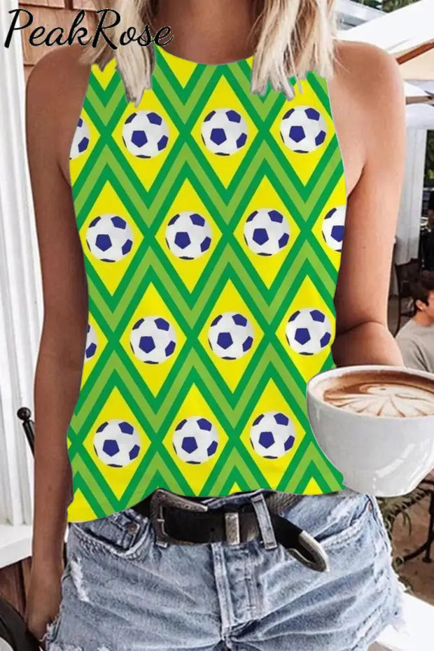 Retro Soccer Ball Football Game Print Tank Top