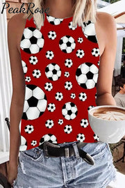 Retro Soccer Ball Mom Heart Print Tank Top