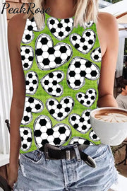 Retro Soccer Ball Mom Heart Print Tank Top Green / S