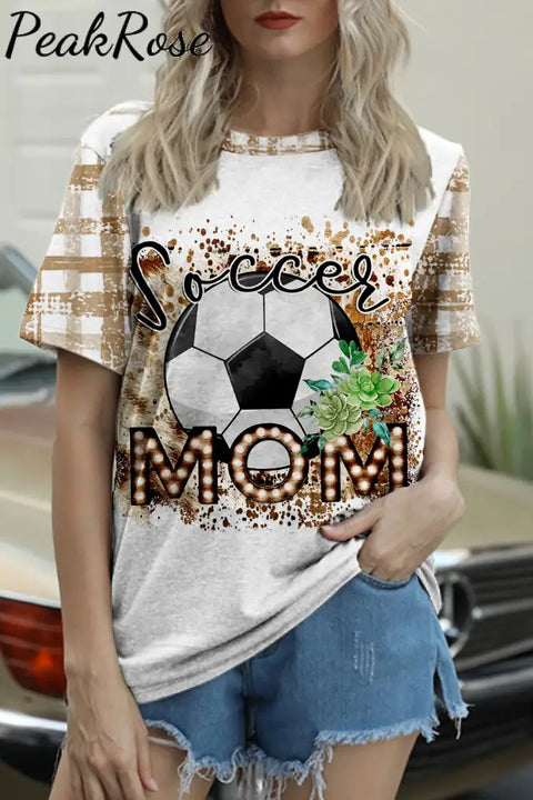 Retro Soccer Mom Tie Dye Check Print Round Neck T-Shirt T-Shirt