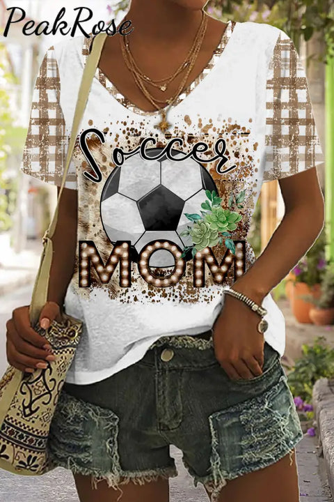 Retro Soccer Mom Tie Dye Check Print V-Neck T-Shirt T-Shirt