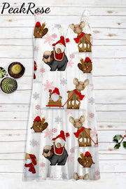 Retro Vintage Christmas Gnomes Elk Print Sleeveless Dress