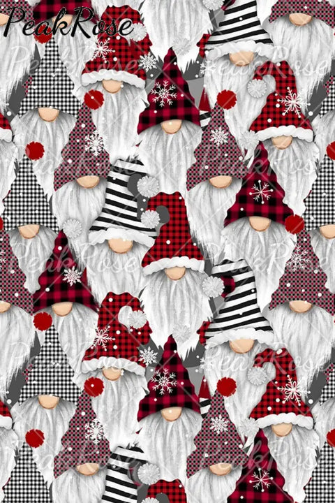 Retro Vintage Christmas Gnomes Plaid Striped Print Sleeveless Dress