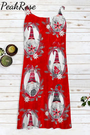 Retro Vintage Christmas Gnomes Print Sleeveless Dress