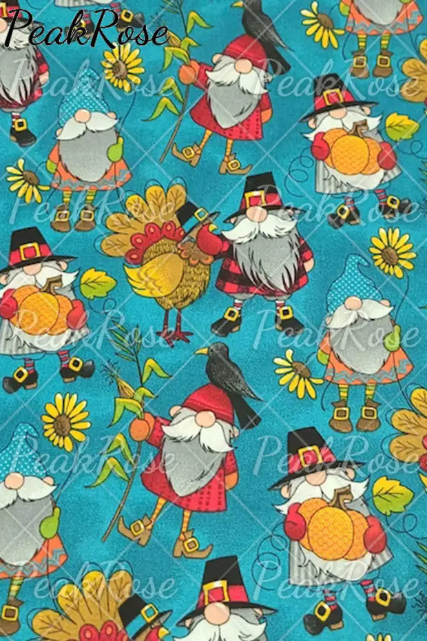 Retro Vintage Christmas Gnomes Turkey Print Sleeveless Dress Christmas