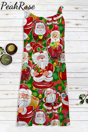 Retro Vintage Christmas Red Santa Claus Print Sleeveless Dress