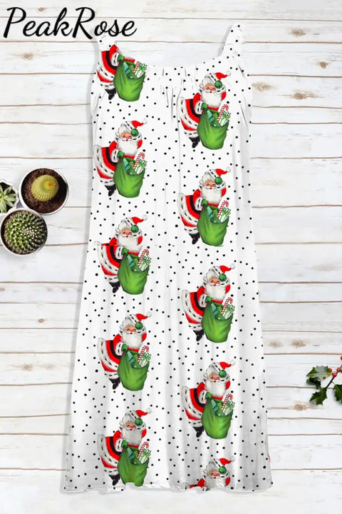 Retro Vintage Cute Santa Claus Print Sleeveless Dress