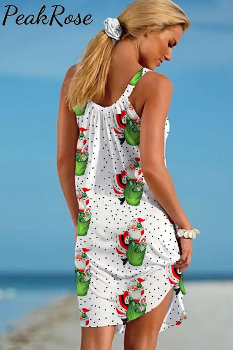 Retro Vintage Cute Santa Claus Print Sleeveless Dress