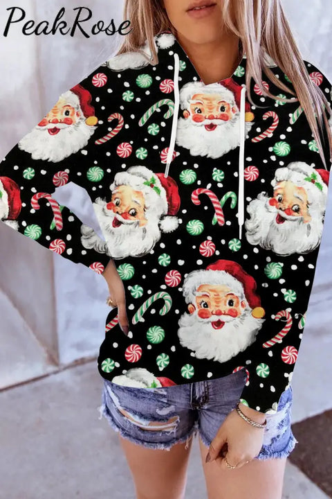 Retro Vintage Jolly Santa Claus Print Hoodie