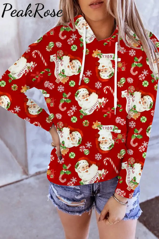 Retro Vintage Red Santa Claus Print Hoodie