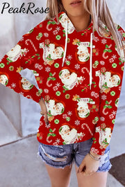 Retro Vintage Red Santa Claus Print Hoodie S /