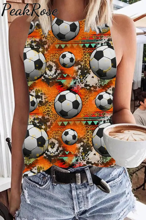 Retro Western Leopard Soccer Ball Mom Print Tank Top