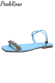 Rhinestone Shoes Sandals Blue