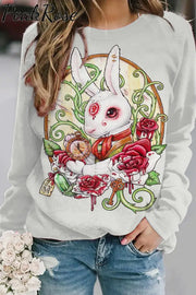 Rose Clock Flower Vine White Rabbit Mythical Beast Sweatshirt