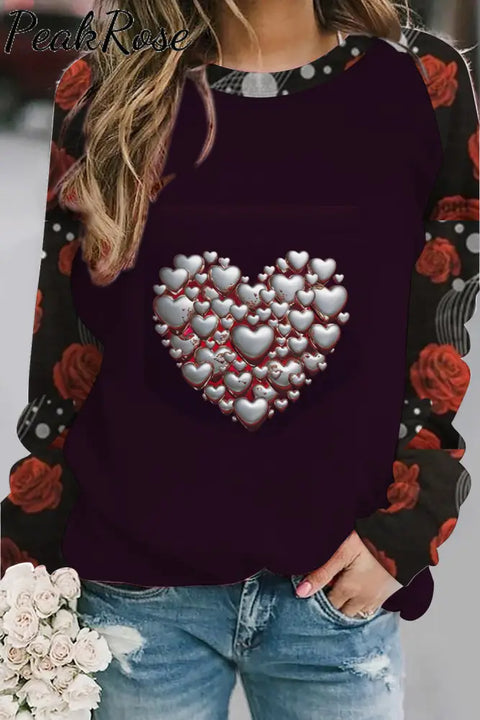 Rose Garden Metal Heart Vintage Print Sweatshirt S / Black