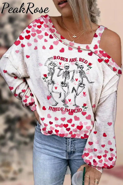 Roses Are Red Inside I’m Dead Print Off-Shoulder Blouse