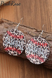 Round Leopard Wood Baseball Earrings