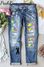 Said A Hip Hop The Hippie To Bunny Printed Ripped Denim Jeans