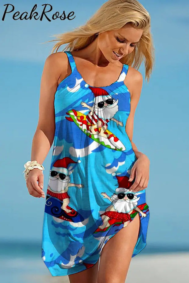 Santa Beach Sleeveless Dress Christmas