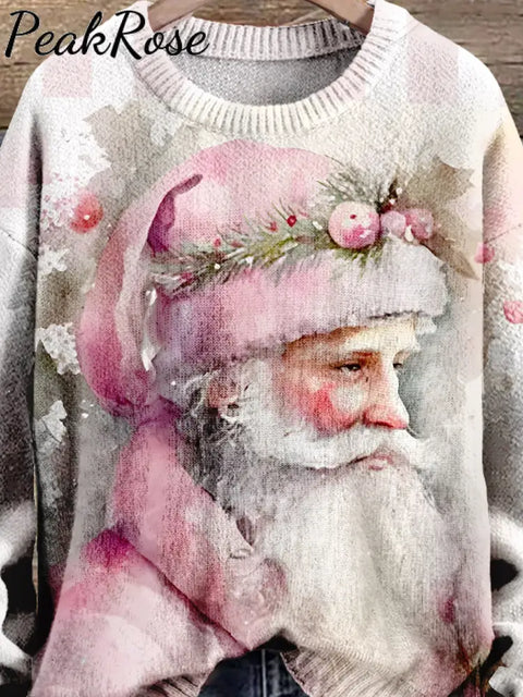 Santa Christmas Art Print Knit Pullover Sweater Christmas