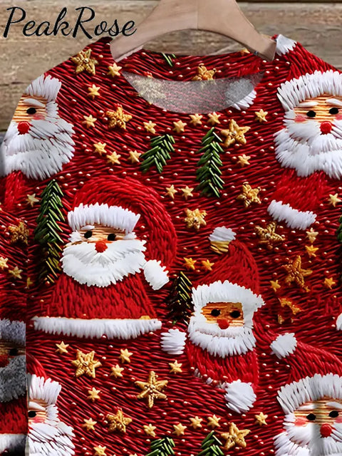 Santa Christmas Art Print Knit Pullover Sweater Christmas