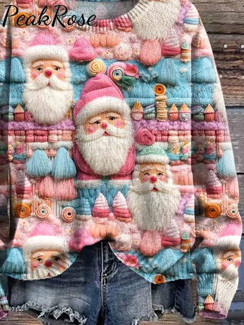 Santa Christmas Art Print Knit Pullover Sweater Christmas