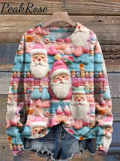 Santa Christmas Art Print Knit Pullover Sweater Christmas