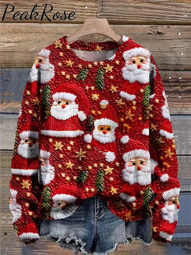 Santa Christmas Art Print Knit Pullover Sweater Christmas