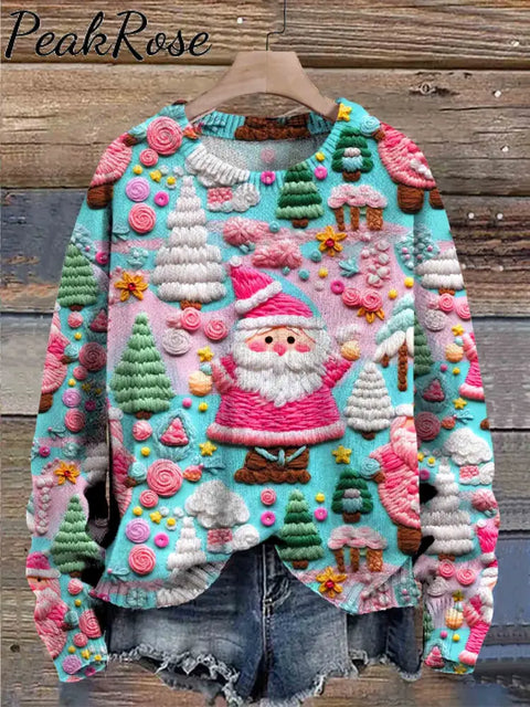 Santa Christmas Art Print Knit Pullover Sweater Christmas