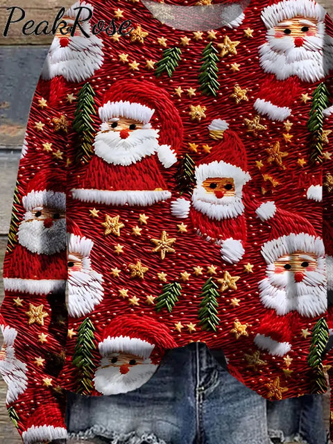 Santa Christmas Art Print Knit Pullover Sweater Christmas