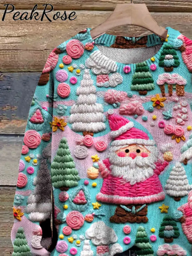 Santa Christmas Art Print Knit Pullover Sweater Christmas