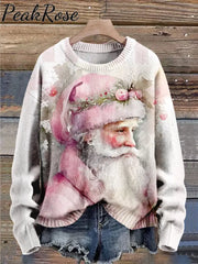 Santa Christmas Art Print Knit Pullover Sweater Christmas