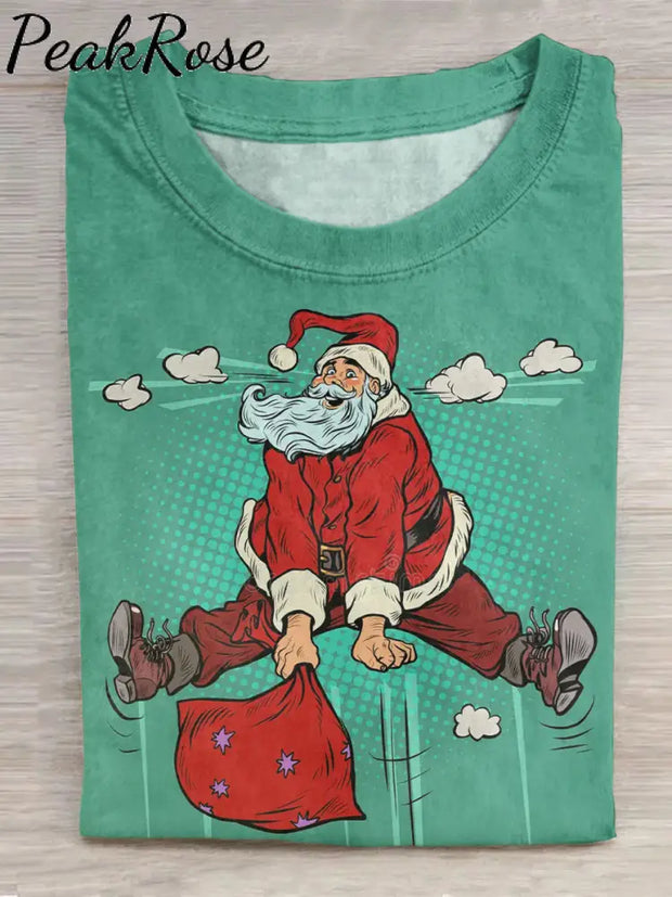 Santa Claus Print Crew Neck T-Shirt Christmas