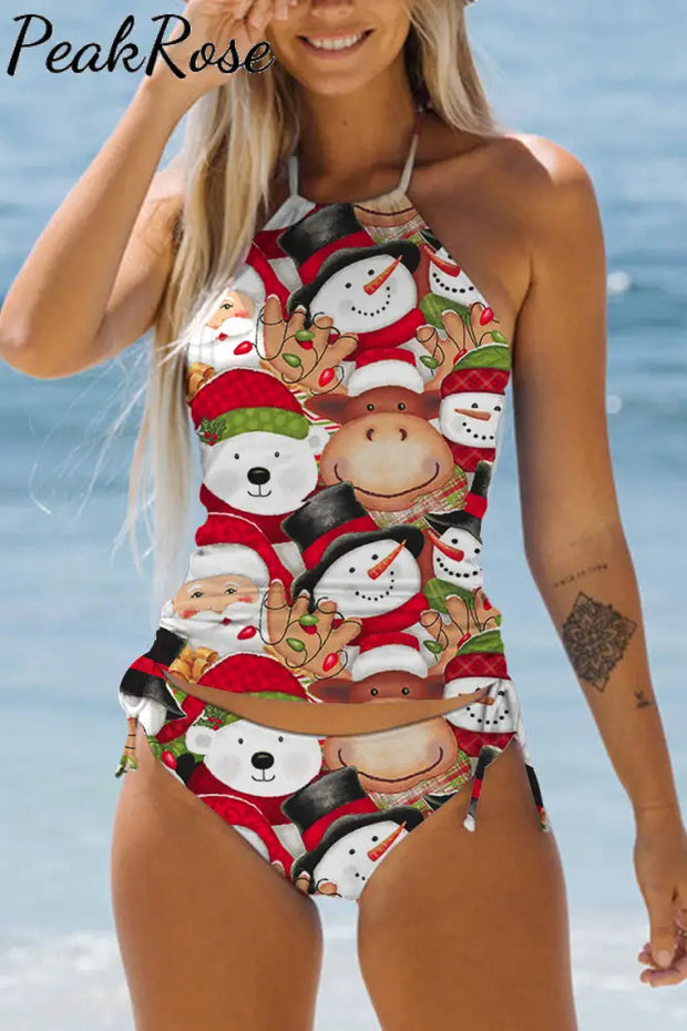 Santa Claus Snowman Bear And Cow Bikini Swimsuit