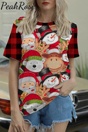 Santa Claus Snowman Bear And Cow T-Shirt S / Red