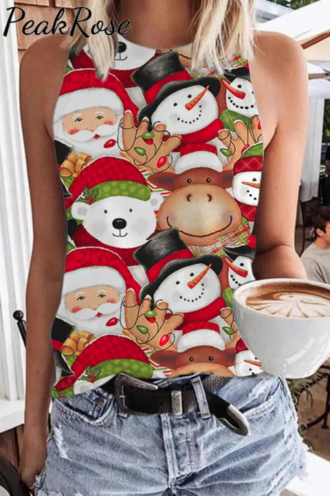 Santa Claus Snowman Bear And Cow Tank Top