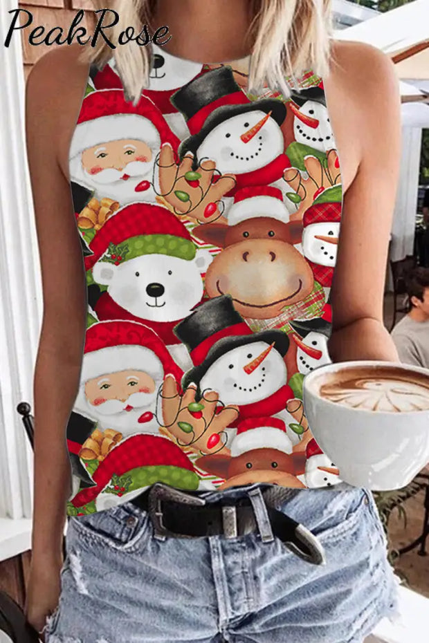 Santa Claus Snowman Bear And Cow Tank Top