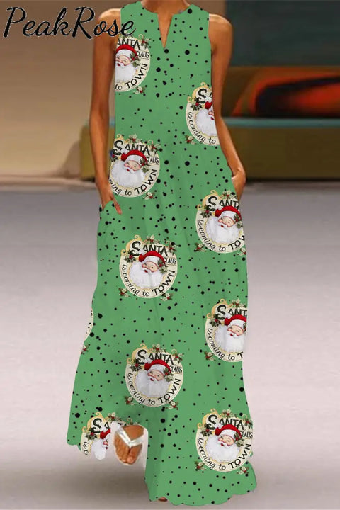 Santa Green Spotted Sleeveless Maxi Dress