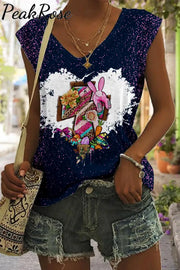 Save His Grace Colorfull Easter Coss Printed Sleeveless V-Neck Tank S / Photo Color V-Neck Top