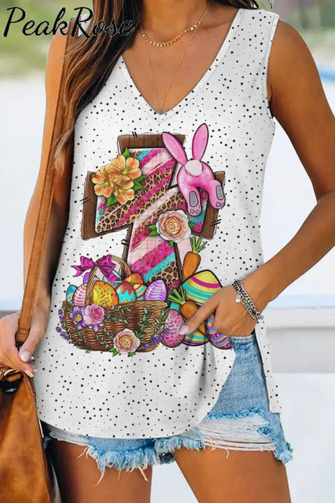 Save His Grace Colorfull Easter Coss Printed Sleeveless V-Neck Tank S / Photo Color Top