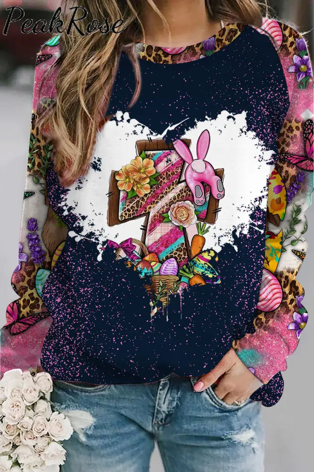 Save His Grace Colorfull Easter Coss Printed Sweatshirt S / Photo Color