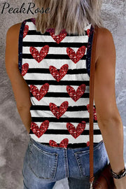 Sequin Red Love Pattern Black And White Stripes Tank Top