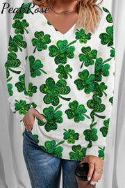 Shamrock Fruits & Plants Casual V Neck Long Sleeve T-Shirt T-Shirt