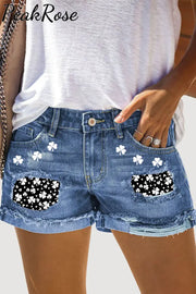 Shamrock Lucky Charm St Patricks Day Denim Shorts